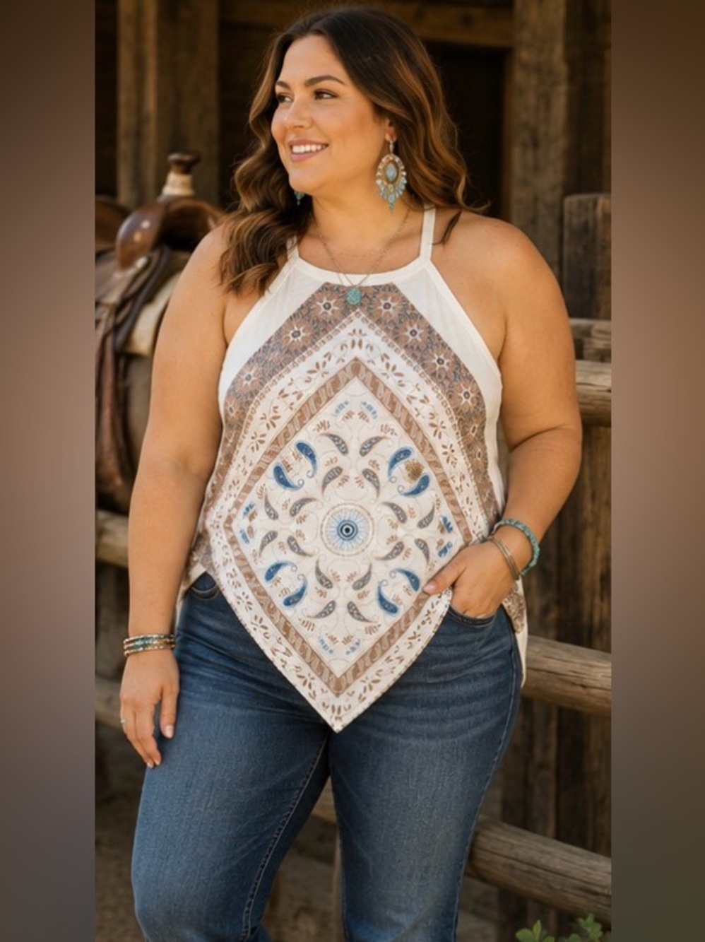 NEW. Shyanne Western Bandana Print Handkerchief Hem Tank Top XXL NWT